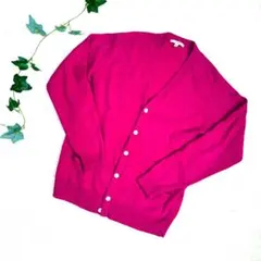 UNIQLO　ラムVネックカーディガン　鮮やか　wool　ピンク　XL