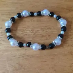 黒と白のパールブレスレット 約18cm