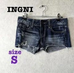INGNI デニムショートパンツ ダメージ加工 S ショートパンツ★ブルーのサムネイル