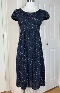 ￼any sis ネイビー薄グリーン白ドッツ半袖ワンピース　gg