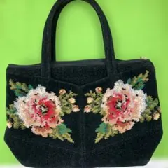 FEILER 花柄刺繍 ハンドバッグ 黒