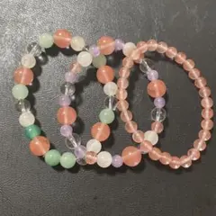 最終値下げ‼️チェリークォーツなど天然石ブレスレット3本セット
