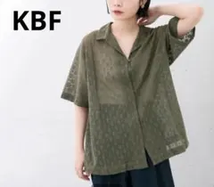 KBF レース開襟シャツ 半袖 羽織り カーキのサムネイル