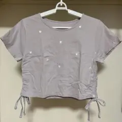 パシオス　半袖Tシャツ　ハート柄　ドローストリング　くすみピンク　Lサイズ