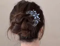 フラワー　パール　髪飾り　かんざし　ヘアクリップ　夜会巻き　まとまみ髪　ピン