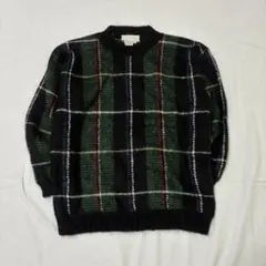 モヘア混 チェック柄ニット セーター M レトロ アメカジ vintageのサムネイル