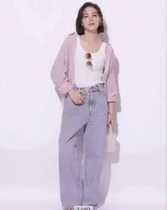 Arpege story ピンクトッピングワイドデニムパンツのサムネイル