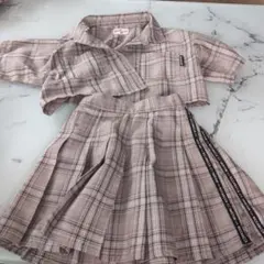 ピンク系チェック シャツスカートセット 140