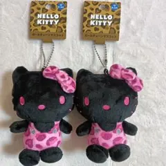 新品タグ付き★ハローキティ ボールチェーンマスコット ヒョウ柄 ピンク ブラック
