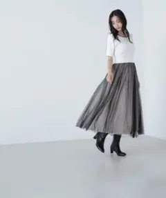 【美品】ナチュラルビューティーベーシックダブルチュールドッキングニットワンピース