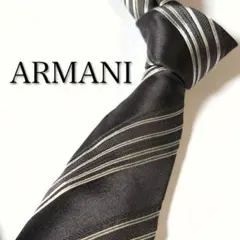 【美品】 ARMANI アルマーニ ストライプ柄 ブラック系 ネクタイのサムネイル