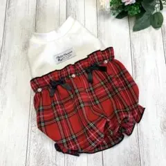 877→バルーンタンクワンピ/タータンチェック/Mサイズ/犬服/犬服ハンドメイド