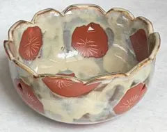 美濃焼 天目菊菓子鉢（と思われます）透かし鉢 輪花 約19.5cm