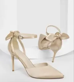 ベージュ ポインテッドトゥ ハイヒール　結婚式