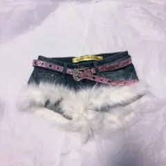 平成ギャル　Y2K デニムショートパンツ ファー付き ビジューベルト