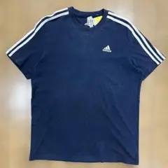 adidas Tシャツ 半袖 プリントロゴ 古着 ネイビー Lサイズ