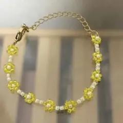 【イエロー】お花モチーフブレスレット　ハンドメイド