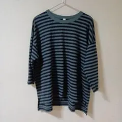 Prit 30／1リサイクルムラ糸天竺ボーダー7分袖ワイドシャツ P91573