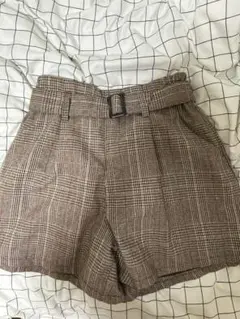 ブラウンチェック ハイウエストショートパンツ