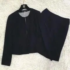 【美品✨】イネド ノーカラージャケット スカート セットアップ ラメ混 黒 9号