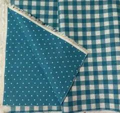 リバーシブル 綿麻キャンバス 50cm チェック&ドット 濃い水色