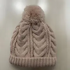 ベージュ ポンポン付き ニット帽子 42-44cm