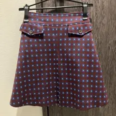 茶色と青の花柄 台形 ミニ スカート Paris