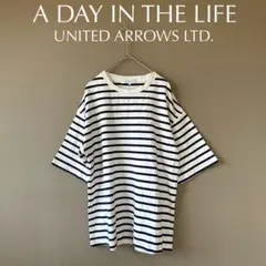 【A DAY IN THE LIFE】S　白　紺　ボーダー柄　Tシャツ　半袖