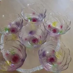 未使用品　SOGA　GRASS　昭和レトロフラワーデザインガラスボウル６客セットのサムネイル