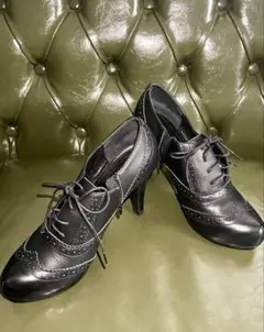 黒 レザー オックスフォード ハイヒール