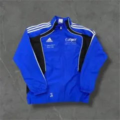 adidas 2XL トラックジャケット ブルー×ブラック 刺繍ロゴ