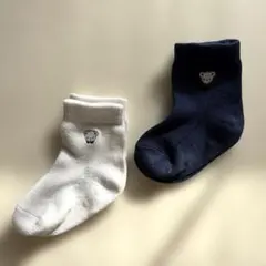 familiar ベビー靴下 ホワイト ネイビー クマ刺繍