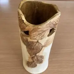 陶器製 傘立て 透かし彫り 円筒型 茶 直径25cm シンプル 玄関収納 
