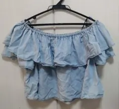 ZARA WOMAN ザラ ウーマン オフショルダー ブラウス シャツ 水色のサムネイル