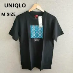新品 UNIQLO ブラック プリント 半袖 Tシャツ Mサイズ 柄 ブラック