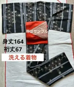 ピカピカ様　洗える着物　大きめサイズ レディース L 小紋着物　黒着物 和装 袷