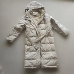 フード付きライト オフホワイト ダウンロングコート