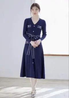 tocco バイカラー ニット ロング ワンピース ネイビー 長袖【大特価‼️】