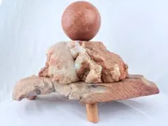 天然石＆木製 彫刻アート オブジェ 開運石 一点物 ディスプレイ台 60cm