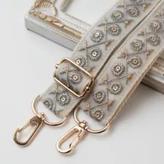 PM292 | インド刺繍リボン スマホショルダーストラップ　ブルーグレー