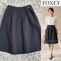 極美品》フォクシー 定価6.6万 スクエアレース フレアスカート