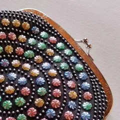 昭和レトロ　カラフル　フラワーパーツがま口財布　小物入れ