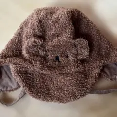 クマ耳付きフリース帽子 ブラウン