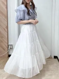 RETRO GIRL オーガンジーボリューム　スカート　ロングスカート　ホワイト