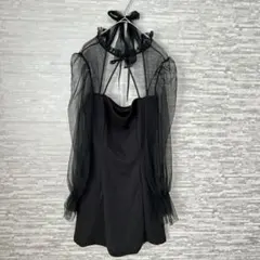 シーン　シアー袖 黒 ミニワンピース M パーティー ガーリー　ボディコン