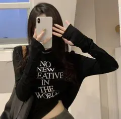 SHEIN トップス ブラック 長袖 カットソー シズニルック 韓国 匿名配送