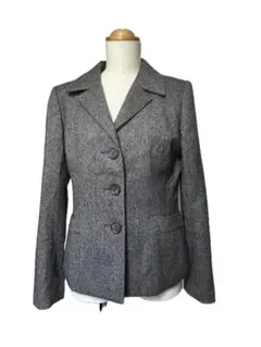 J712★ハナエモリ ツイード ジャケット カシミヤ混ウール38 M女性用 秋冬