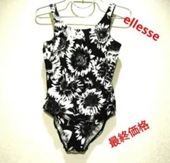 ellesse エレッセ、モノクロひまわり柄 ワンピース水着、LLサイズ、日本製