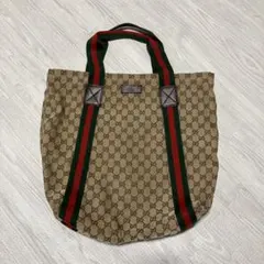 美品 グッチ トートバッグ GG キャンバス シェリーライン レザー A4収納可