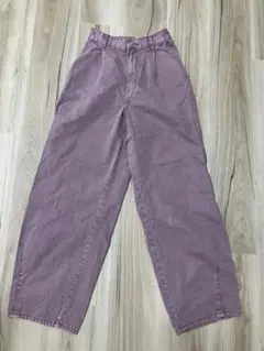 GU パープル L(160) バレルレッグジーンズ